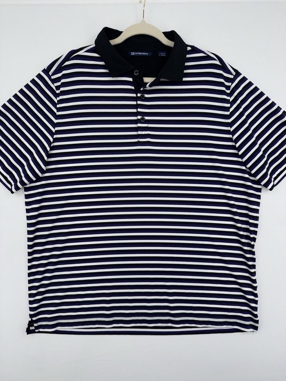 Cutter & Buck XL Men's Polo Short Sleeve Striped Purple & White